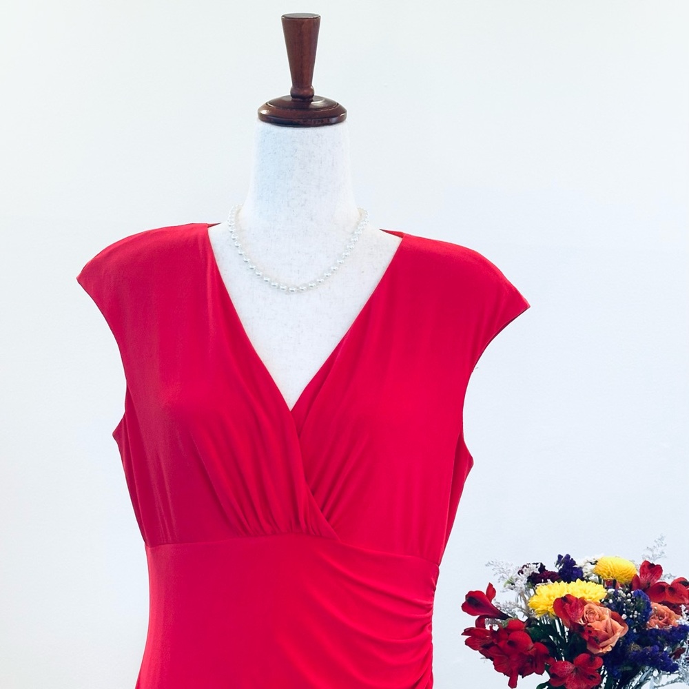 🌹Ralph Lauren Cap-sleeve V-neck Empire Waist Cocktail Dress, Size 12, Red
